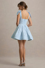 Bethani | Light Blue Skater Mini Dress With Bow Straps