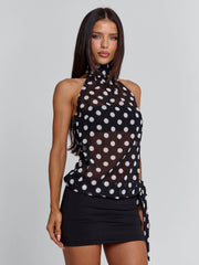 Oriane Mini Dress Black Polka Dot