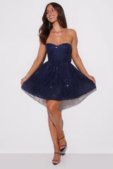 Soirée Star Strapless Sequin Mini Dress Navy