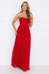 Lovers In Paris Strapless Tulle Maxi Dress Red