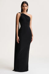 Mandy | Black Asymmetric-Neck Maxi Dress