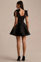 Hestia | Black Sweetheart-Neck Mini Dress With Bow Sleeves