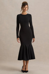 Liberty | Black High Neck Mermaid Maxi Dress With Ruffling Detail