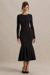 Liberty | Black High Neck Mermaid Maxi Dress With Ruffling Detail