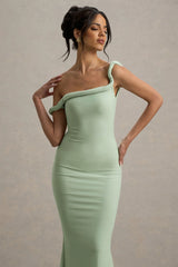 Lita | Light Green Twisted Asymmetric Maxi Dress
