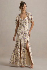 Stila | Lemon Floral Print Plunge-Neck Maxi Dress With High Front Split