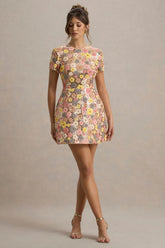 Eira | Pastel Floral Print Embellished Mini Dress