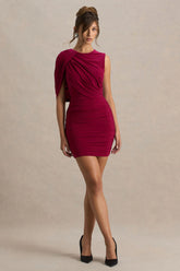 Missy | Burgundy Mini Dress With Cape-Sleeve And Ruched Detailing