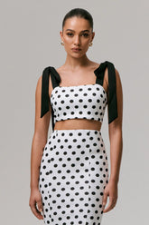 Phoebe | Black & White Polka Dot Crop Top With Tie Straps Tie