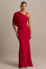 Sylvie | Red Asymmetric-Neck Maxi Dress