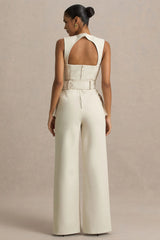 Solice | Cream Square-Neck Tailored Jumpsuit