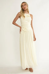 Brighten Drop Waist Flower Accent Maxi Dress Butter