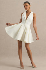 Kyla | White Plunge-Neck Mini Dress
