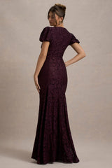 Elestria | Port Lace V-Neck Puff-Sleeve Maxi Dress