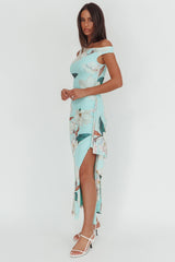 Raphaella Asymmetric Neckline Split Maxi Dress Magnolia Mint