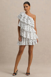 Orla | White Polka Dot Asymmetric Ruffled Mini Dress