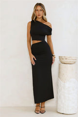 Elevated Everyday Off Shoulder Maxi Dress Black