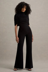 Isoline | Black Twist Cape Flared-Leg Jumpsuit