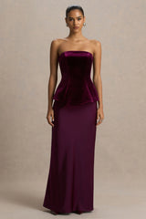 Indulgent | Burgundy Velvet And Satin Bandeau Corset Maxi Dress