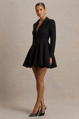 Kat | Black Plunge-Neck Tailored Mini Dress