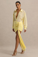 Katelyn | Lemon Ruched Wrap Mini Skirt With Sash