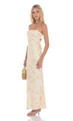 Butterfly Foiled Open Back Maxi Dress in Cream