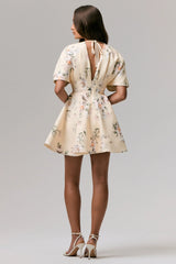 Delight | Lemon Print Plunge-Neck Ruffled Mini Dress