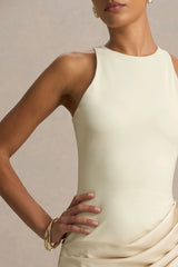 Akari | Champagne High-Neck Maxi Dress With Satin Skirt