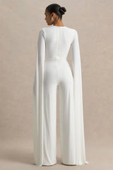 Zara | White Square-Neck Jumpsuit With Cape Sleeves