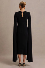 Flawless | Black Square-Neck Maternity Midi Dress With Cape-Sleeves