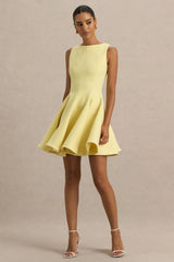 Gabrielle | Lemon High-Neck Mini Dress With Ruffling Detail