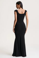 Piper | Black Square-Neck Maxi Dress With Cap-Sleeves