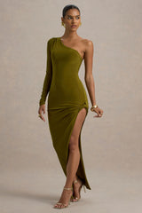 Astra | Green One-Shoulder Asymmetric Maxi Dress