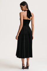 Esmeray | Black Velvet Sweetheart-Neck Midi Dress