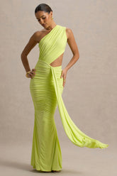 Beline | Lime Green One-Shoulder Cut-Out Maxi Dress With Drape