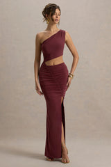 Sena | Burgundy Asymmetric Maxi Dress With Cut Out Details