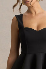 Malia | Black Sweetheart-Neck Skater Mini Dress