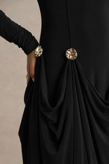 Caprice | Black High-Neck Maxi Dress With Embellished Details