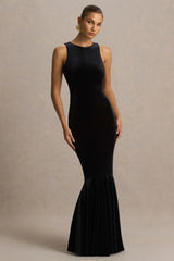 Pippa | Black Velvet Crew-Neck Mermaid Maxi Dress