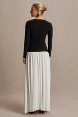 Monroe | Black And White Crew-Neck Maxi Dress With Drop-Waist