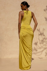 Mademoiselle | Yellow Cowl-Neck Maxi Dress With Draped Detailing
