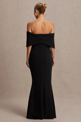 Libra | Black Bow Bardot Maternity Maxi Dress
