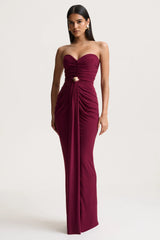 Beverly | Burgundy Bandeau Maxi Dress With Gathered-Detailing
