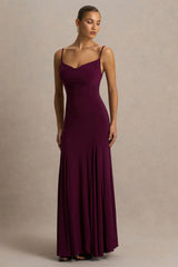 Gabbie | Burgundy Cowl-Neck Maxi Dress With Mesh Back Detail