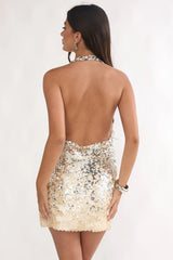 Maison Luxe Cowl Neck Sequin Mini Dress Silvernude