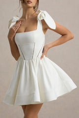 Mochi | White Skater Mini Dress With Bow Straps