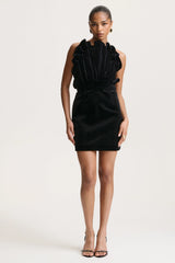 Polly | Black Velvet Ruffled Strapless Mini Dress