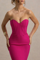 Nina | Dark Pink Structured Strapless Corset Midi Dress