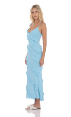 Ruffle V-Neck Maxi Dress in Sky Blue