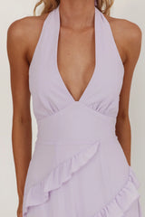 Flirt Frill Trim Halter Maxi Dress Lilac